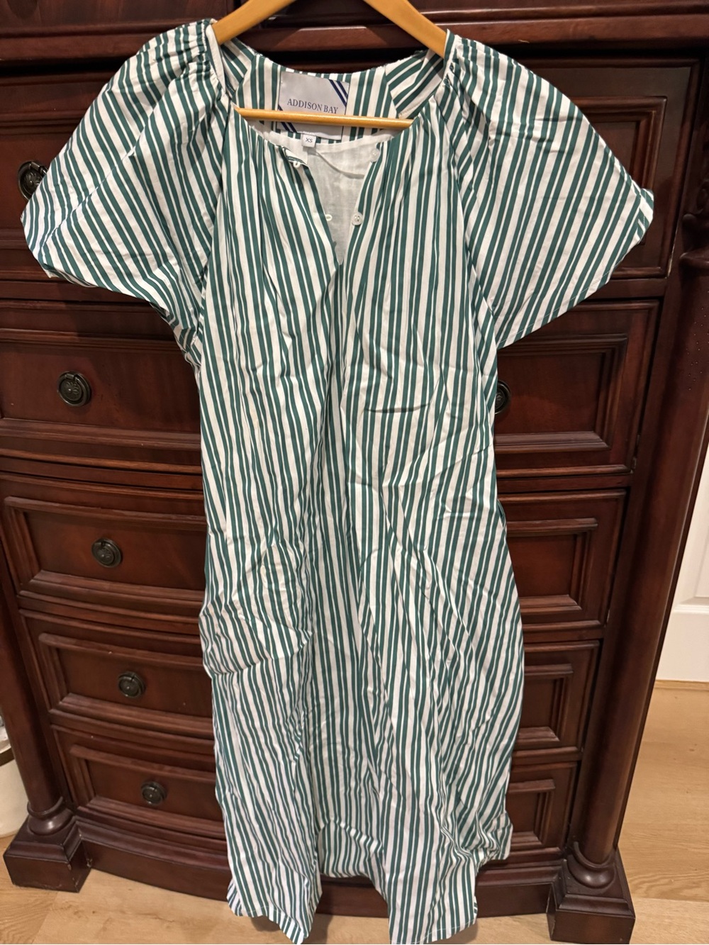 Addison Bay Green & White Vertical Stripe Shirt Dress